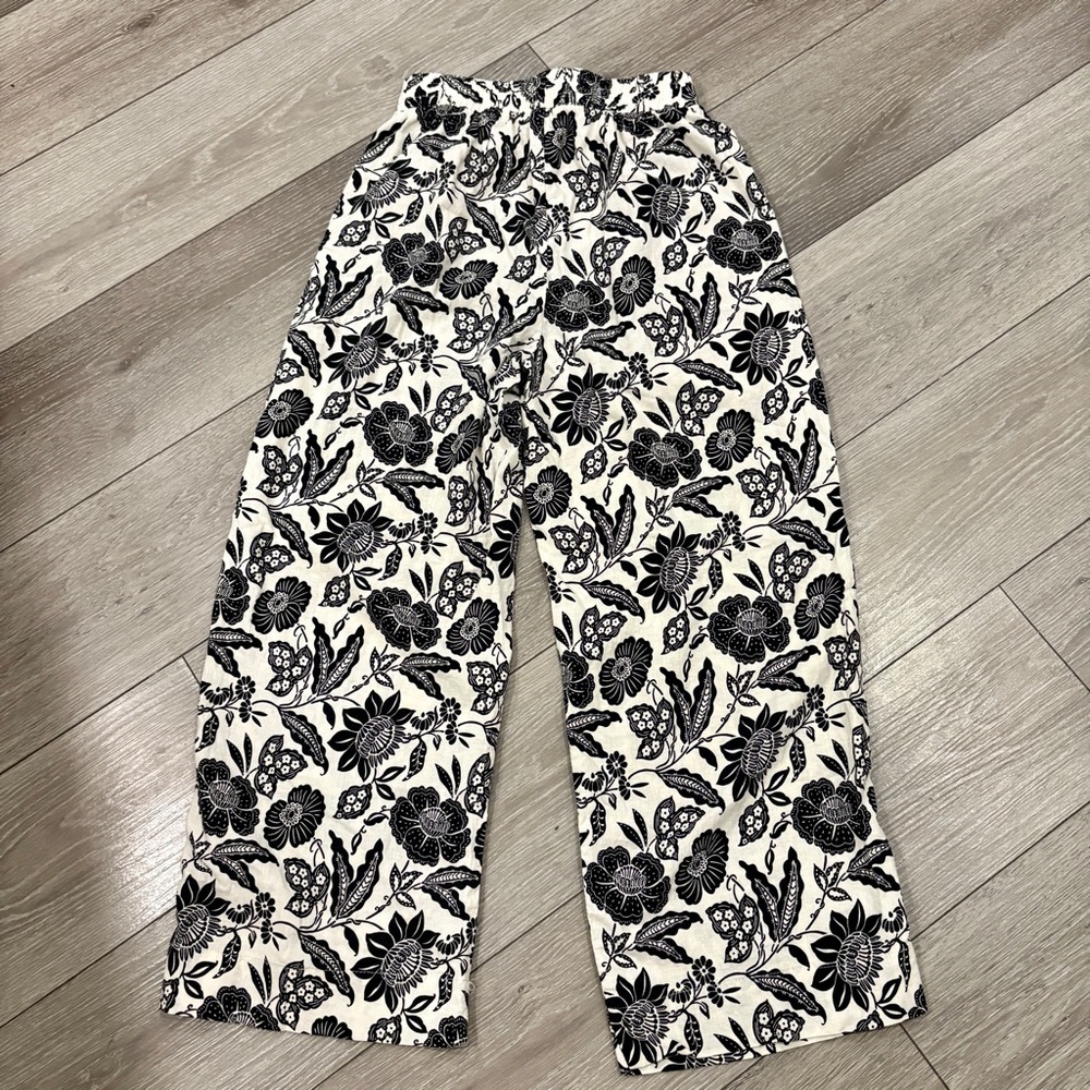 Panama Jack Black & White Floral Linen Blend Wide Leg Pants Size Small - Picture 2 of 7